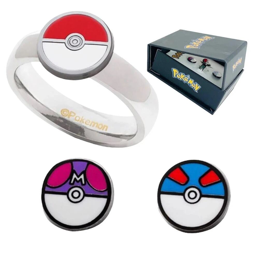 Size 8 Pokemon Pokeball Intechangeable RING , Set Of 3, Officially Licensed - Picture 4 of 8